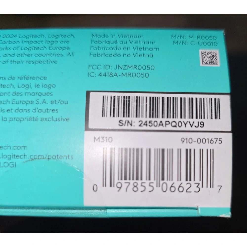 Logitech M310 Wireless Mouse Full Size Silver Grey 910-001675 New in Box